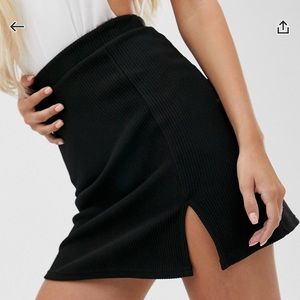 ASOS black ribbed mini skirt with thigh split (6)